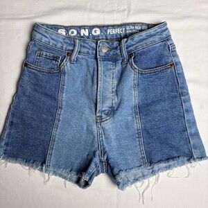 S.O.N.G Blue Jean High Waisted Two Tone Shorts- 1